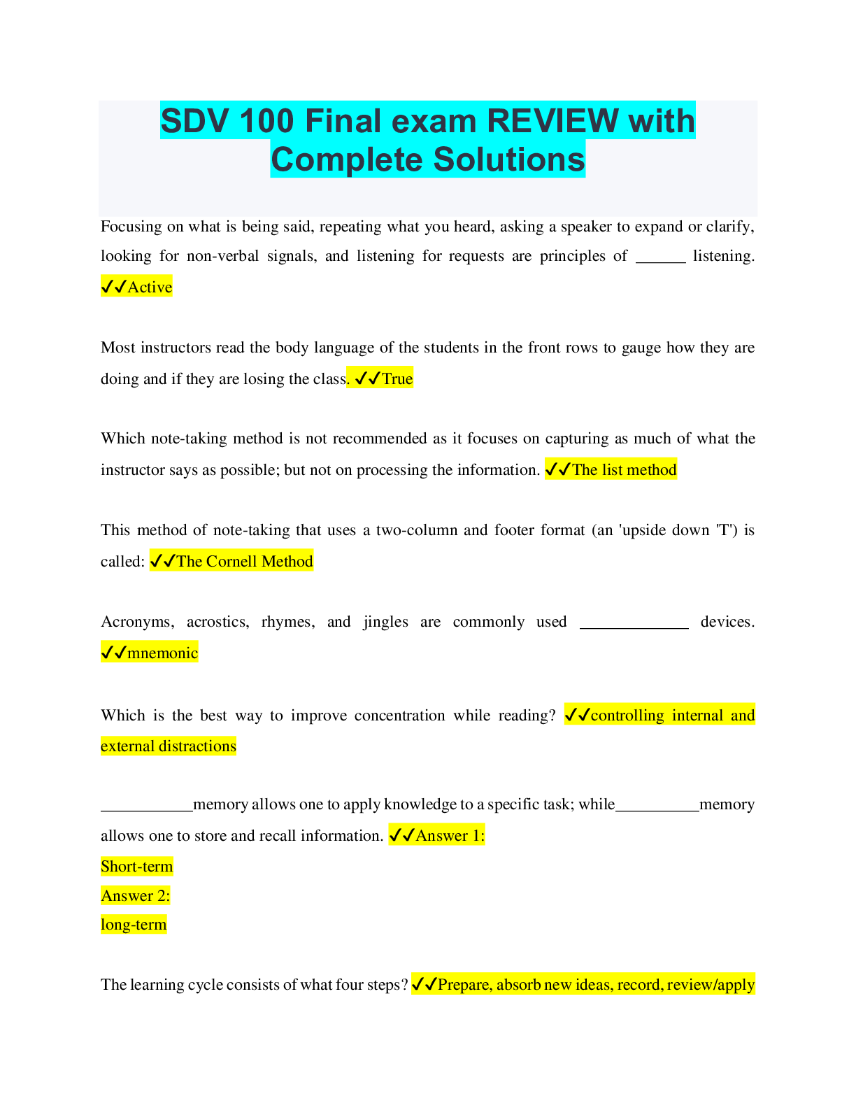 Preview image for SDV Questions and Answers Latest Updated 2022 Graded A+